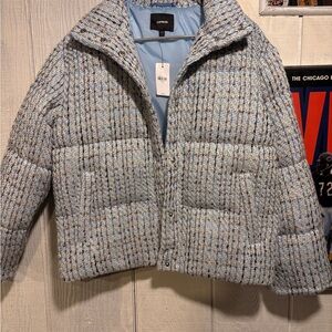 Express Women's Blue Tweed Puffer Jacket